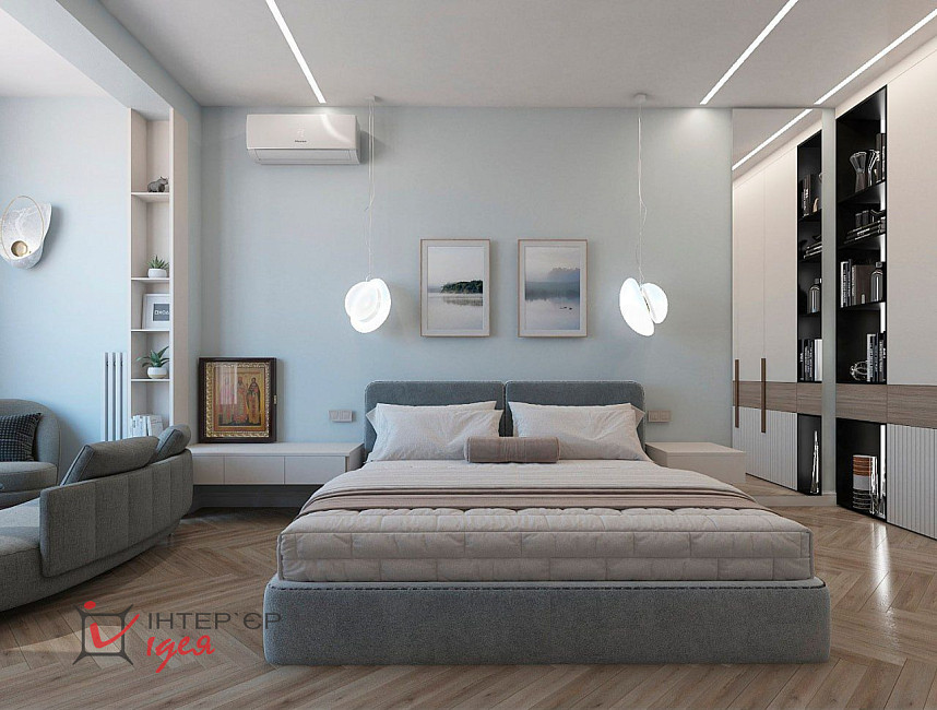 Гостевая спальня в мягких голубых тонах