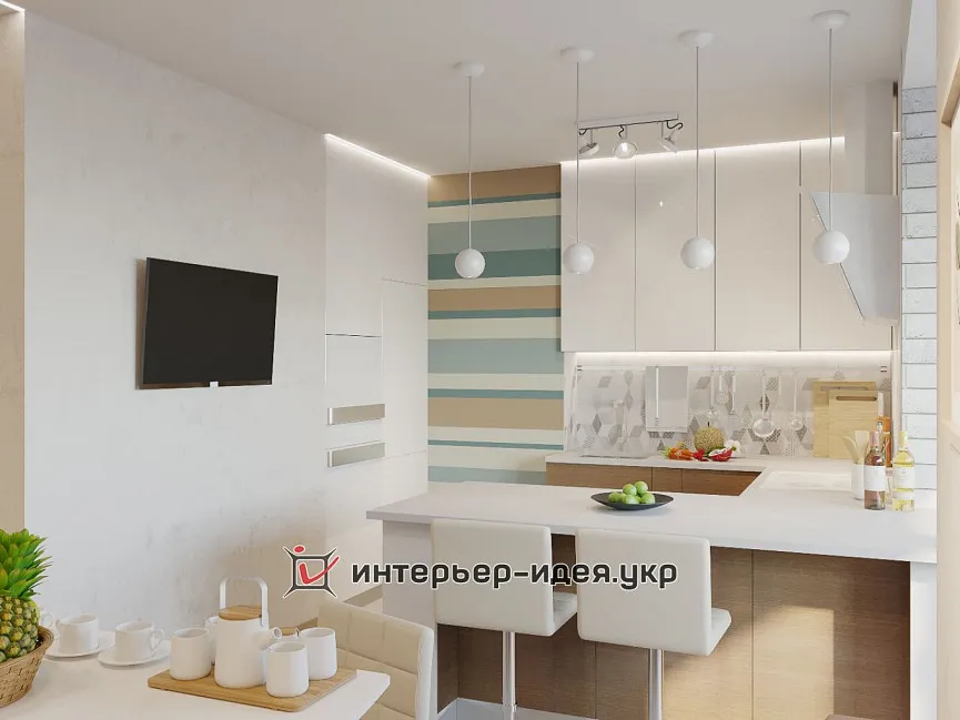 Дизайн кухни с полуостровом и обеденной зоной