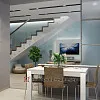 Дизайн кухни-студии в прохладных бирюзовых тонах