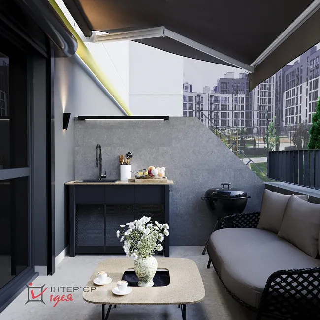 Современный минимализм в спальне 14 м2 с террасой