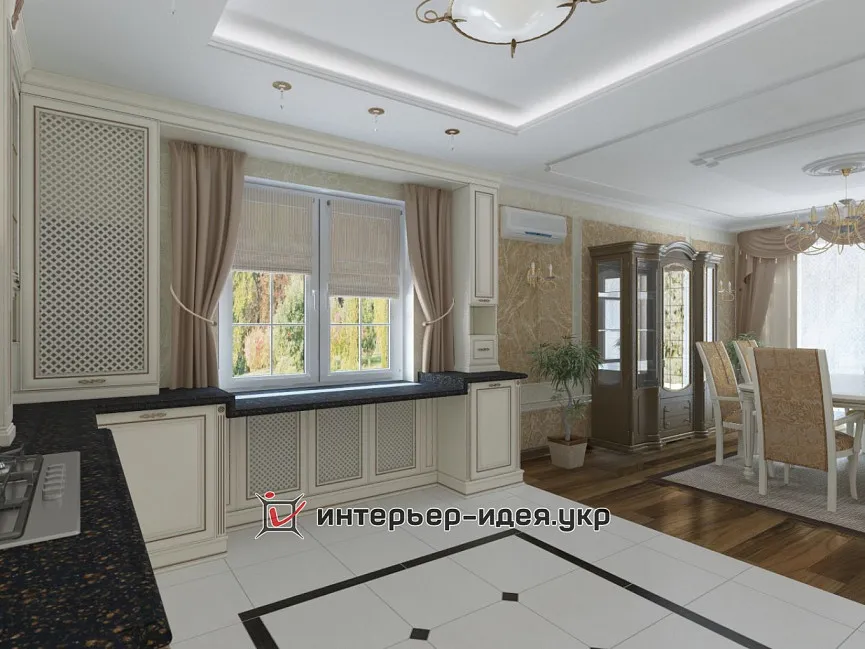 Дизайн кухни и столовой зоны в классическом стиле