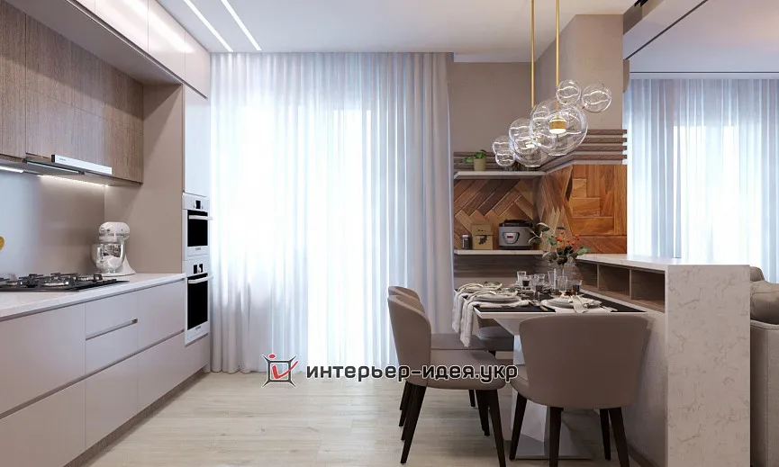 Кухня-студия с эффектными деталями